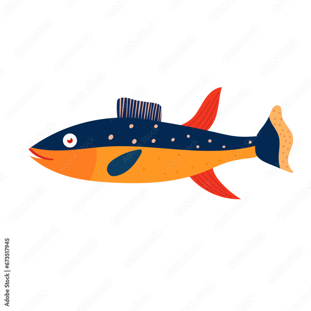 Marine life, an element of the ocean environment for water designs and children's materials.Vector blue orange fish, marine animal isolated on white background. Marine life, an element of the ocean environment for water designs and children's materials.Vector blue orange fish, marine animal isolated on white background.