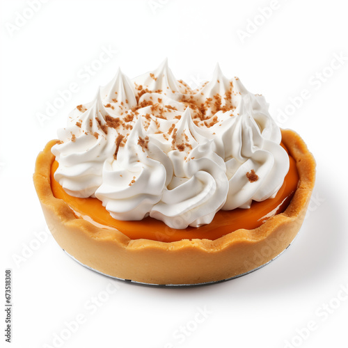 Pumpkin Pie with Whipped Cream on White Background