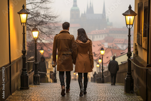 Loving couple walking hand ...