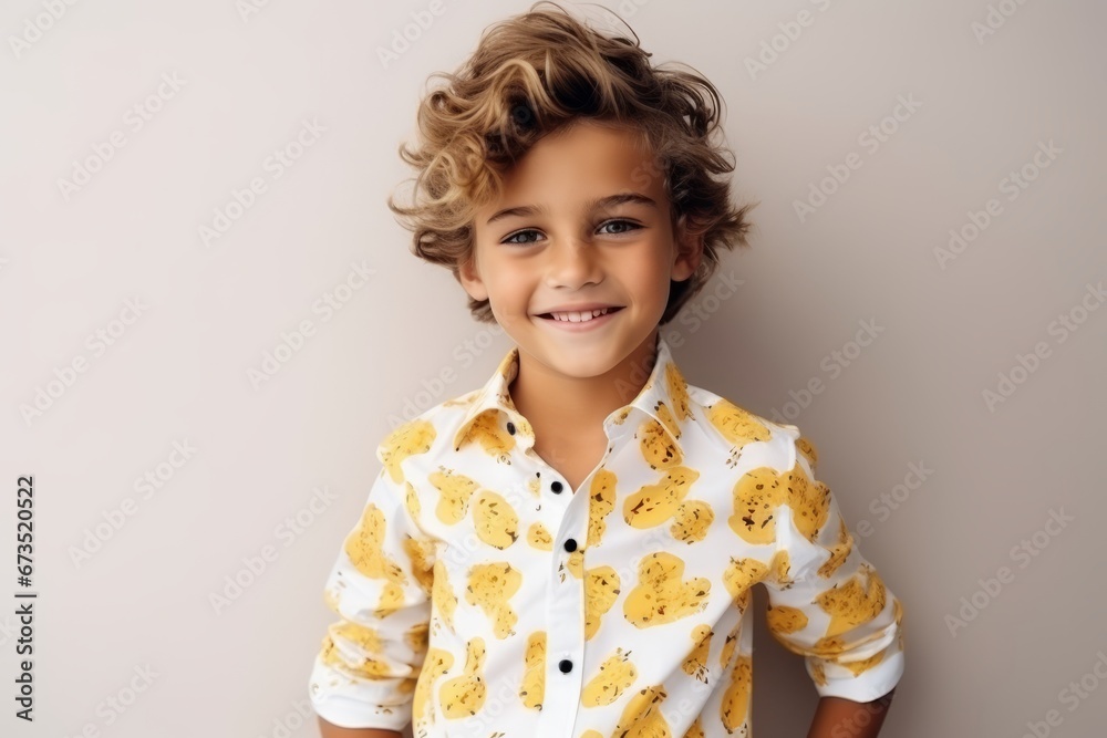 Portrait of a cute little boy with curly hair in yellow shirt Portrait of a cute little boy with curly hair in yellow shirt