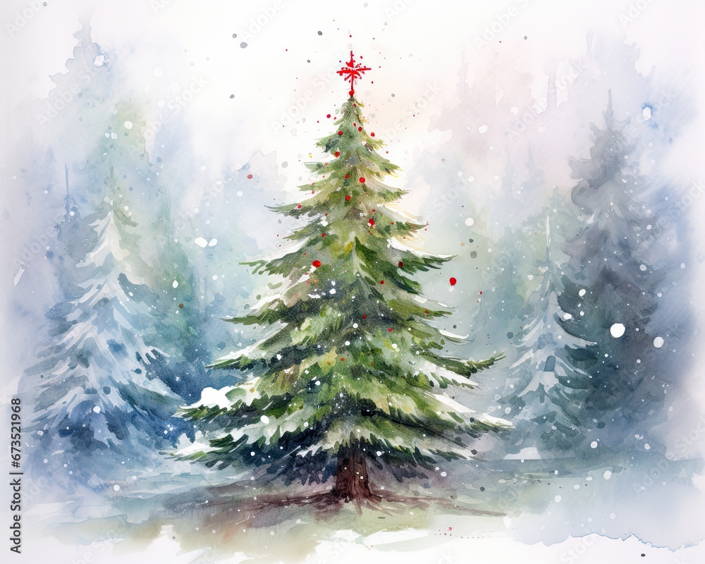 christmas tree in snow, beautiful christmas card background