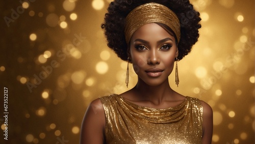 Golden Elegance: Regal African American Woman