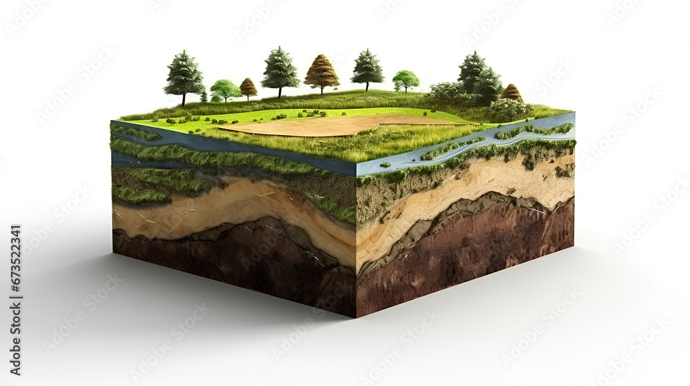 island. Surreal float landscape. Cross section of land with grass on a ...