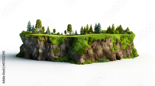 island. Surreal float landscape. Cross section of land with grass on a white background. photo