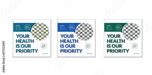 Medical healthcare social media post template design, medical social media post design template, promotional medical square web banner for hospital, medical post design template for clinic 
