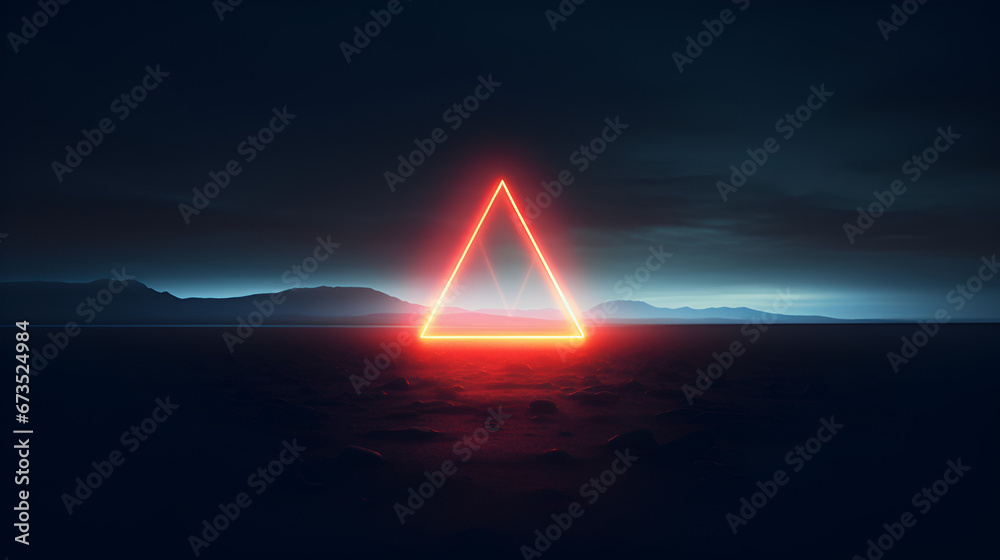 neon triangle portal on surreal landscape, futuristic, glitch, Surreal, abstract, 