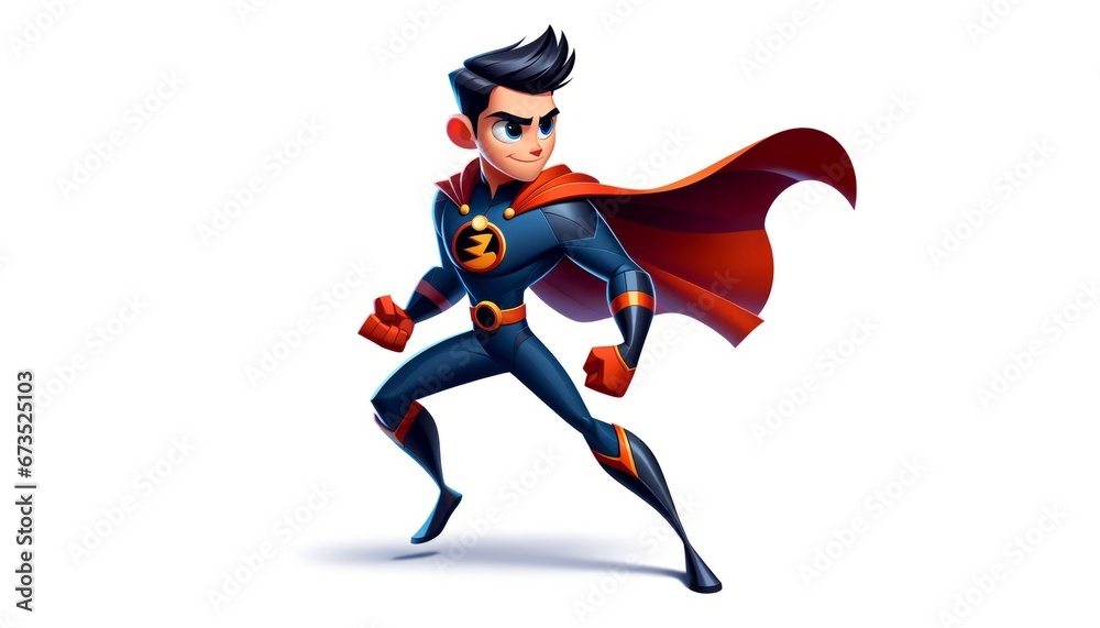 2D illustration of a superhero in a colorful costume isolated on a white background