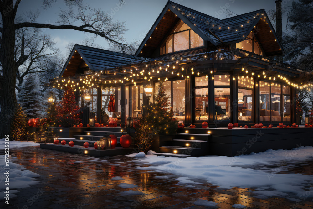 A Christmas lights display powered by renewable energy sources, showcasing sustainability during the holidays. Generative Ai. A Christmas lights display powered by renewable energy sources, showcasing sustainability during the holidays. Generative Ai.