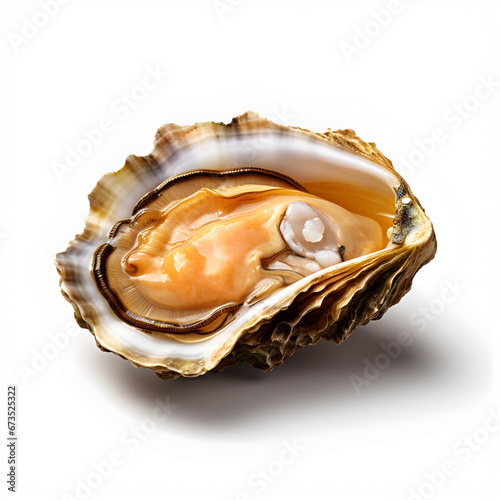 oyster isolated, Opened pacific oyster, white background, copy space