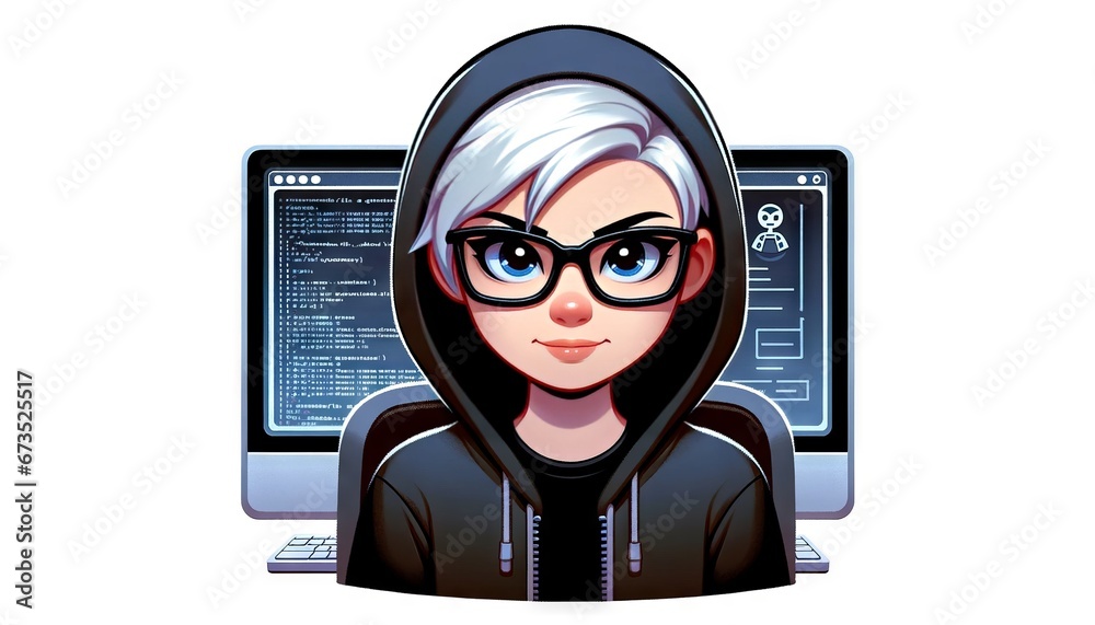 hacker wearing a hoodie and glasses at their computer committing cybercrime