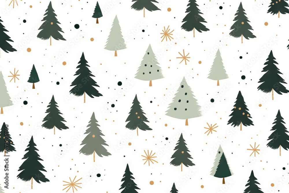 Spruce, fir trees silhouettes, minimal winter pattern on white background. Coniferous forest. Design for textile, fabric, print, wrapping, wallpaper