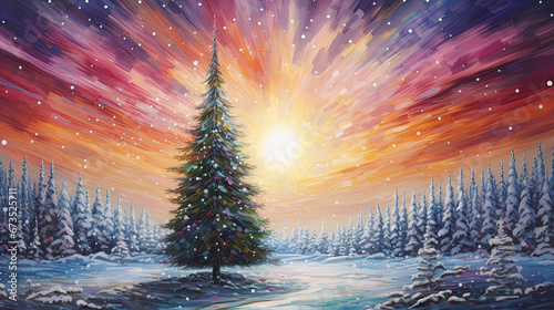 Christmas tree landscape sparkling at night