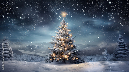 Christmas tree landscape sparkling at night