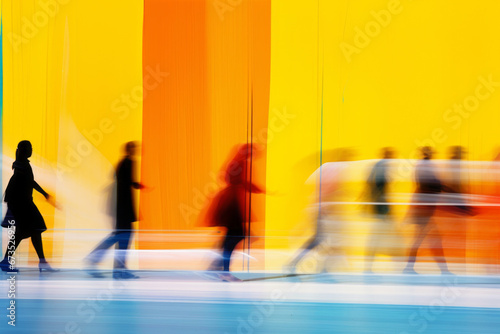 Blurry silhouettes of people in a hurry. Busy lifestyle concept.