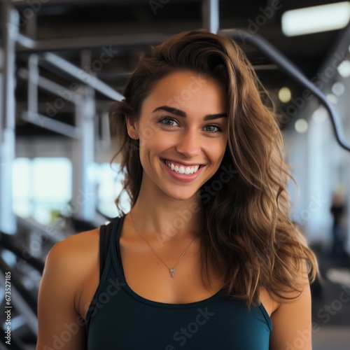 brown ccroatian girl 25years old in gym smiling photo
