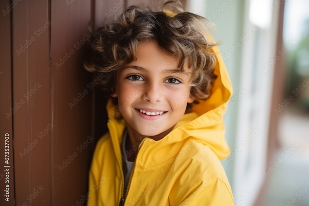 Portrait of a cute little boy in a yellow raincoat outdoors Portrait of a cute little boy in a yellow raincoat outdoors