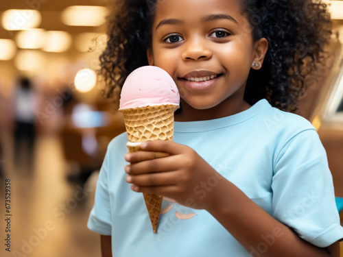 bambina contenta con gelato in mano  photo