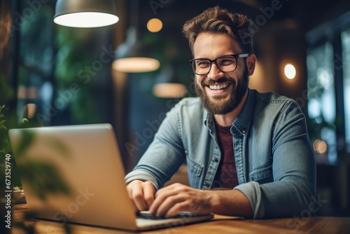  happy man on laptop computer doing online course