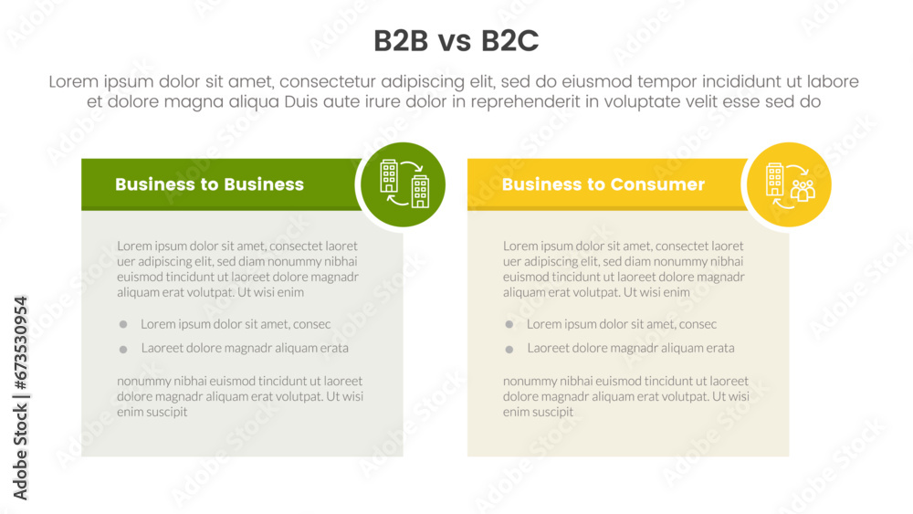 b2b vs b2c difference comparison or versus concept for infographic template banner with table box and circle badge with two point list information