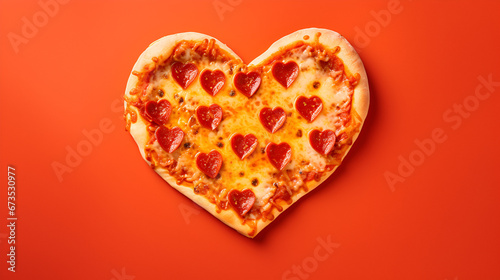heart shaped delicious pizza with copy space, international pizza day, 9th feb, happy valentines day