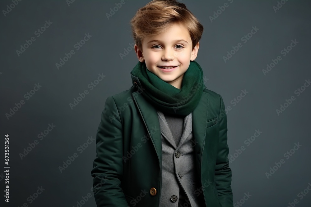 Portrait of a cute little boy in a green coat and scarf. Portrait of a cute little boy in a green coat and scarf.