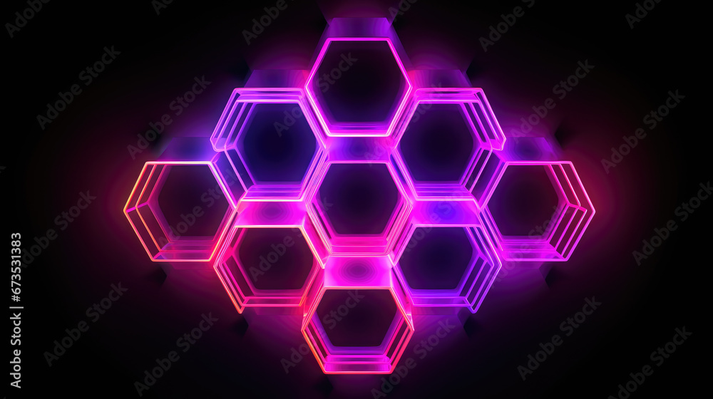 Sleek Neon Hexagon with Alternating Purple and Pink Shades on Dark Background Sleek Neon Hexagon with Alternating Purple and Pink Shades on Dark Background