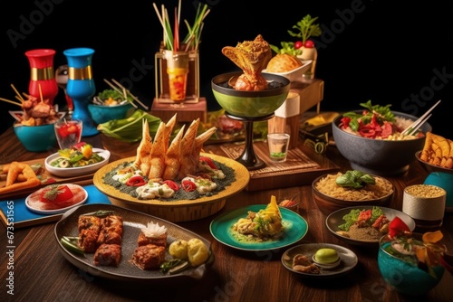 Fusion Fiesta: Table Adorned with Variety of Dishes, Each Representing Fusion of Different Culinary Traditions