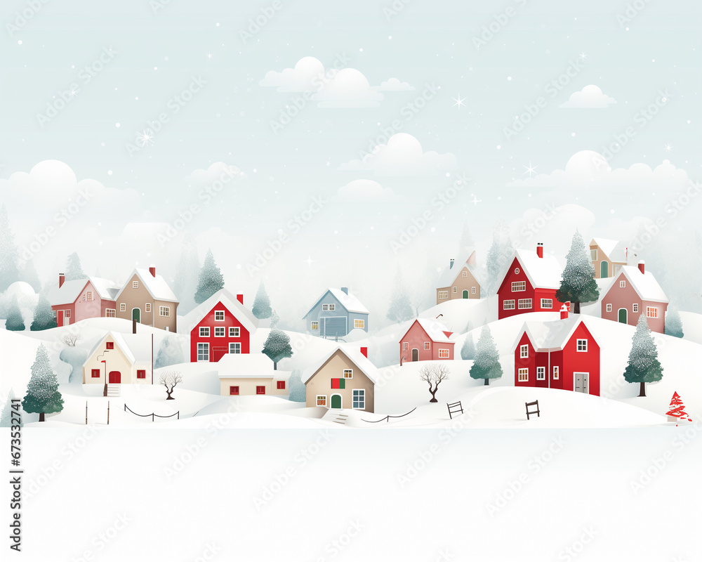 Naklejka premium A clean and minimalistic Christmas village. Flat clean illustration style