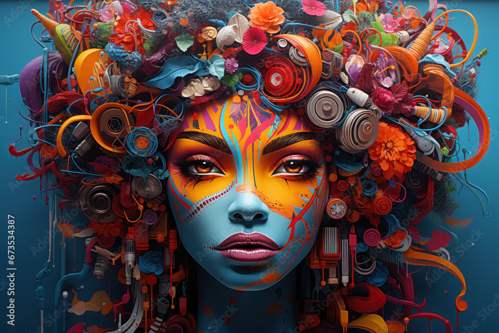 Obraz premium A vibrant street art mural adorning a city's walls. Concept of urban art and creativity. Generative Ai.