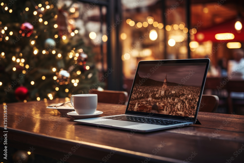 A digital Christmas mockup for the tech-savvy generation, blending modernity with the festive spirit. Generative Ai.