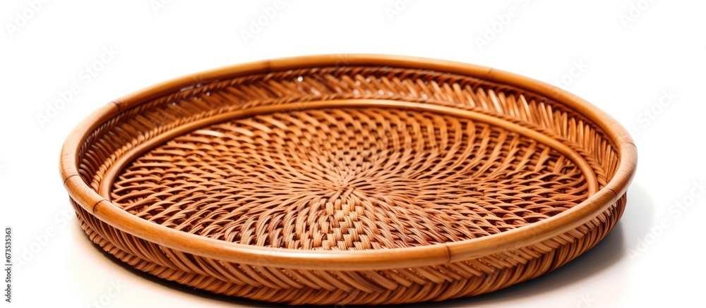 Image of a Thai inspired bamboo handicraft tray separated against a white backdrop Image of a Thai inspired bamboo handicraft tray separated against a white backdrop