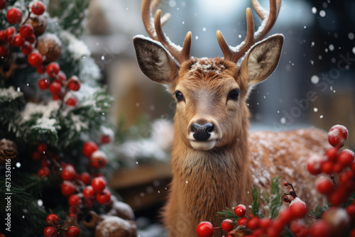 A Christmas card with a focus on wildlife and animals, promoting awareness and conservation efforts. Generative Ai.