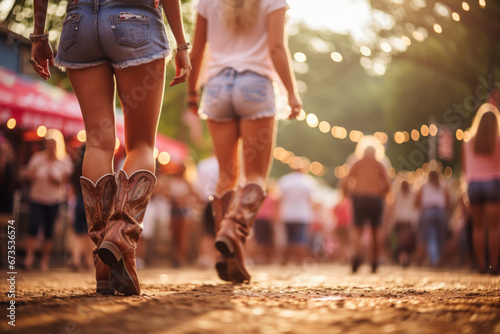 People line dancing at a country music festival, illustrating the popularity of country music and dance in the USA. Generative Ai.
