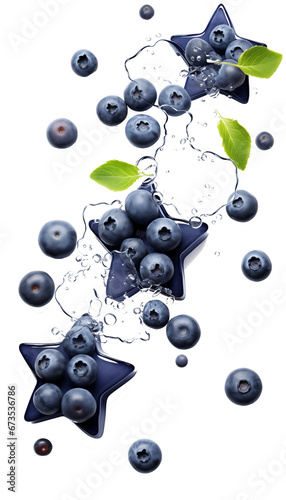 Fresh Blueberries with Water Splash and Star Effect – Healthy Fruit, Antioxidants, Organic Produce, Refreshing Snack