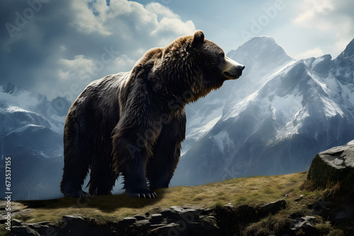 brown bear, beautiful views mountains, nice view, on top of the mountain