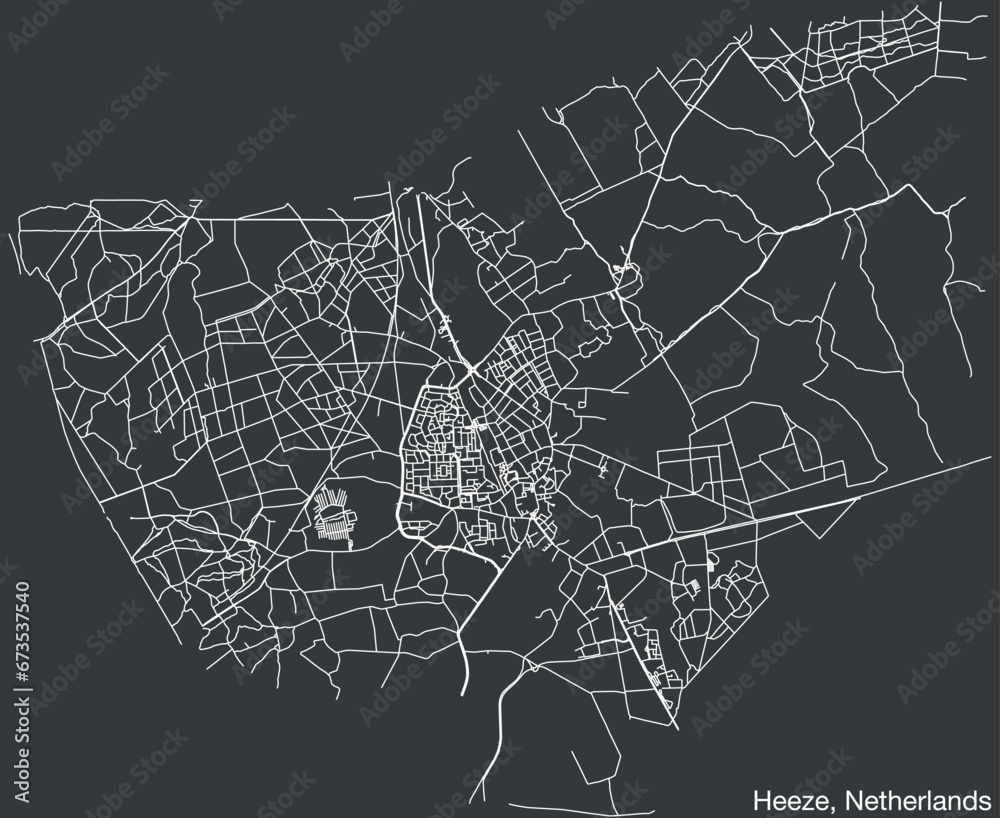 Obraz premium Detailed hand-drawn navigational urban street roads map of the Dutch city of HEEZE, NETHERLANDS with solid road lines and name tag on vintage background