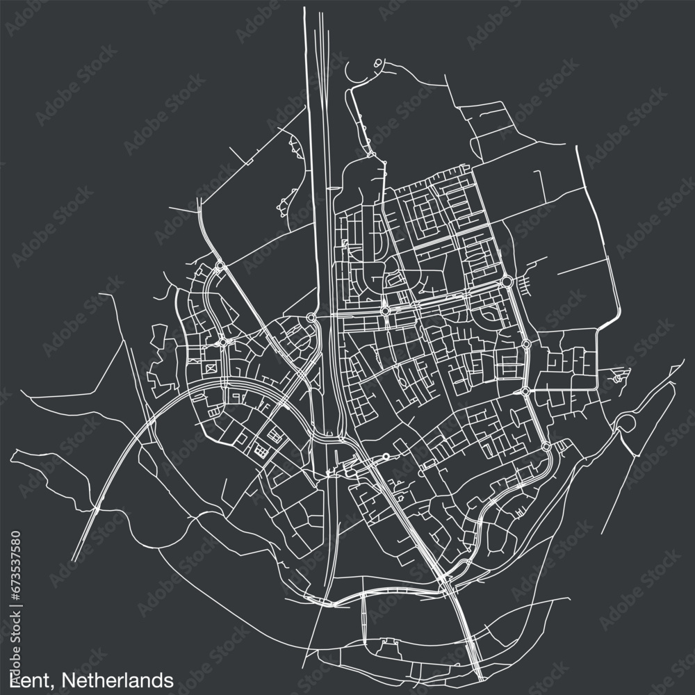 Detailed hand-drawn navigational urban street roads map of the Dutch city of LENT, NETHERLANDS with solid road lines and name tag on vintage background