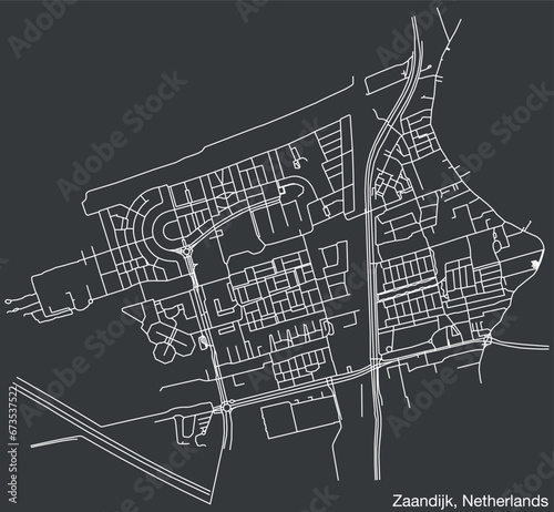 Detailed hand-drawn navigational urban street roads map of the Dutch city of ZAANDIJK, NETHERLANDS with solid road lines and name tag on vintage background