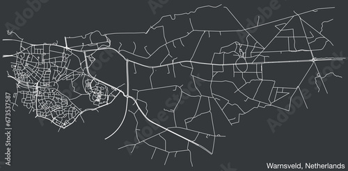 Detailed hand-drawn navigational urban street roads map of the Dutch city of WARNSVELD, NETHERLANDS with solid road lines and name tag on vintage background