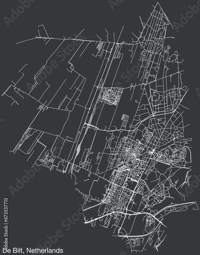 Detailed hand-drawn navigational urban street roads map of the Dutch city of DE BILT, NETHERLANDS with solid road lines and name tag on vintage background photo