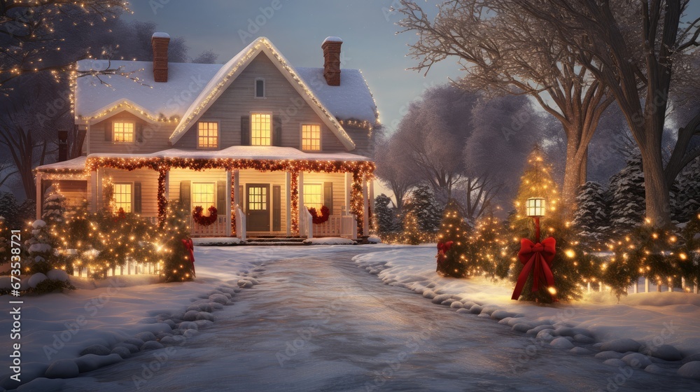 Beautifully decorated house in december. Merry Christmas!