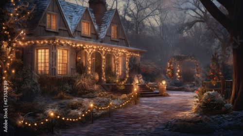 Beautifully decorated house in december. Merry Christmas 