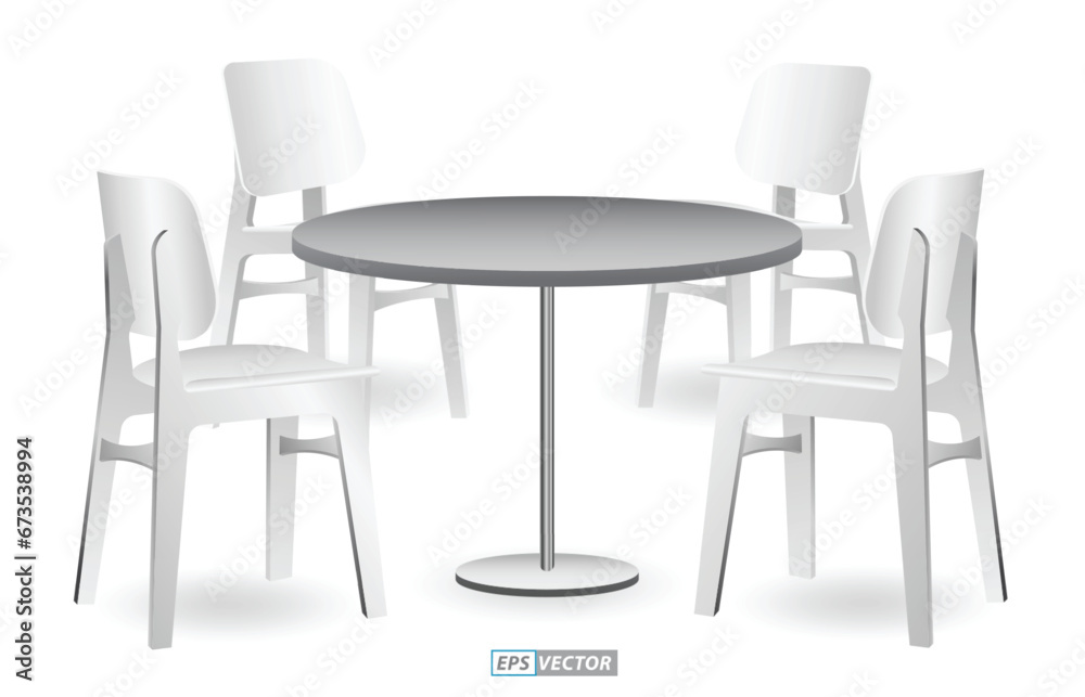 Obraz premium set of realistic trade exhibition chair and table or white blank exhibition kiosk or stand booth corporate commercial. 3D Render
