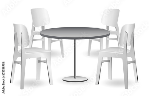 set of realistic trade exhibition chair and table or white blank exhibition kiosk or stand booth corporate commercial. 3D Render