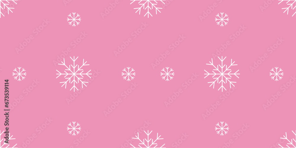Beautiful snowflakes on pink background, seamless pattern, flat vector