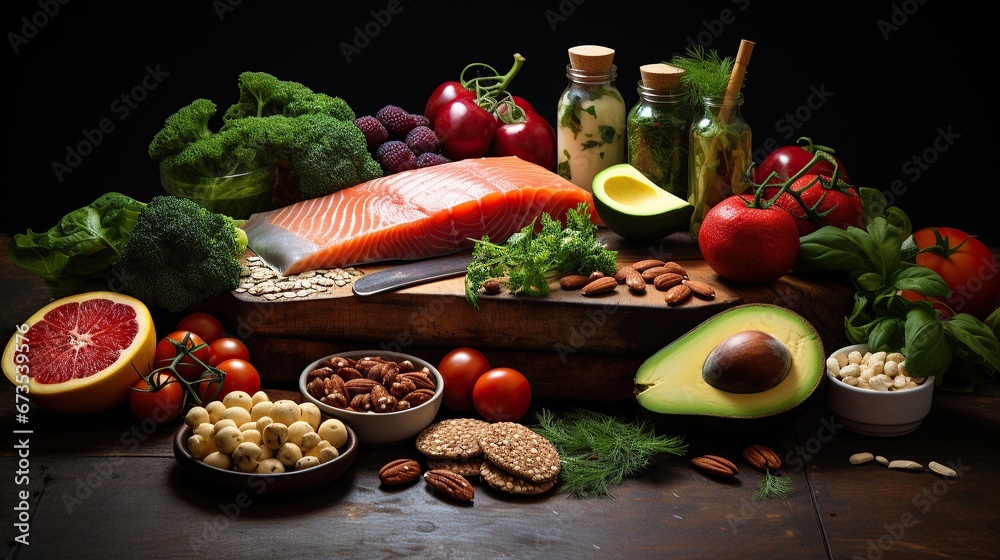foods product representing the nutritarian diet, different vegetables, seeds and fruits foods product representing the nutritarian diet, different vegetables, seeds and fruits
