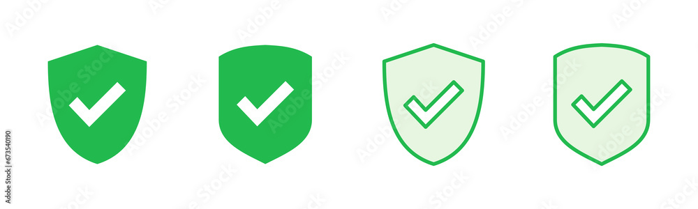 Shield check mark icon set. Protection approve sign. Safe icon vector Shield check mark icon set. Protection approve sign. Safe icon vector