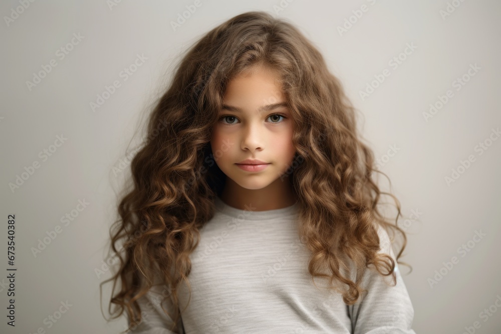 Portrait of a cute little girl with long curly hair, studio shot Portrait of a cute little girl with long curly hair, studio shot