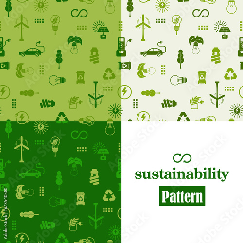 Pattern Green energy concept. Set of sustainability illustrations. 