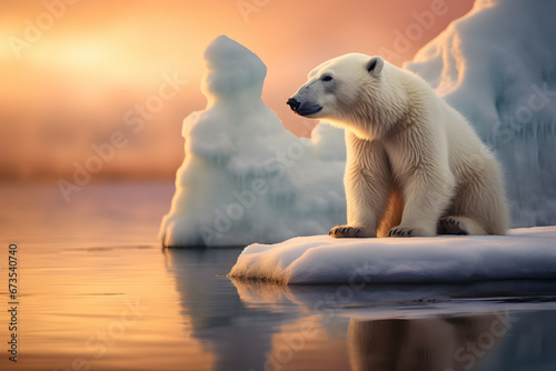 polar bear, standing melting glacier